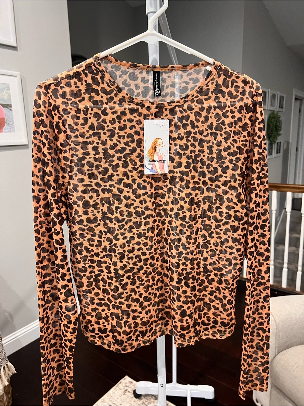 Animal Print Long Sleeve See-Through Shirt - Large